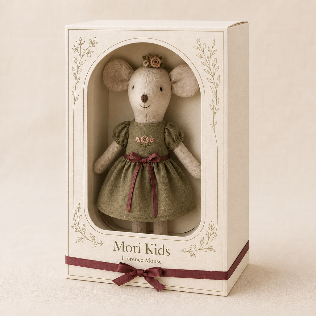 Florence handmade textile mouse doll presented in gift box